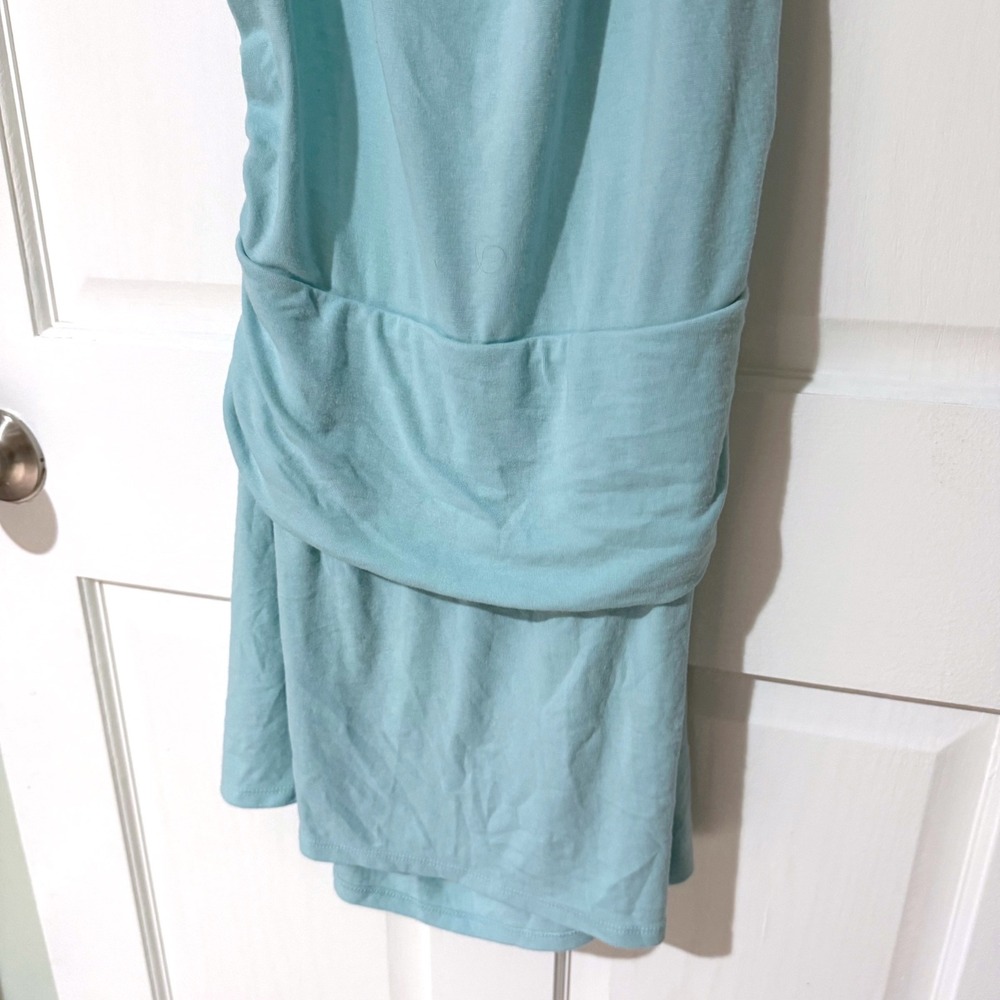 Free People FP Beach Aqua Draped Halter Mini Dress XL Open Back Ruched Cowl Neck - Picture 2 of 7